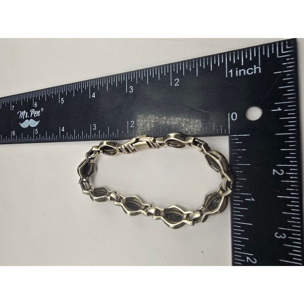 Vintage Estate Link Bracelet Sterling Silver Black Marcasite READ 7.5in - Picture 5 of 15